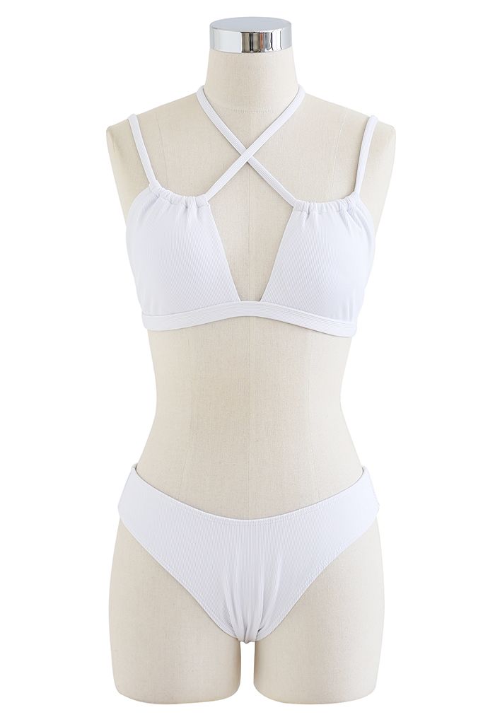 Solid White Bikini Set with Sarong