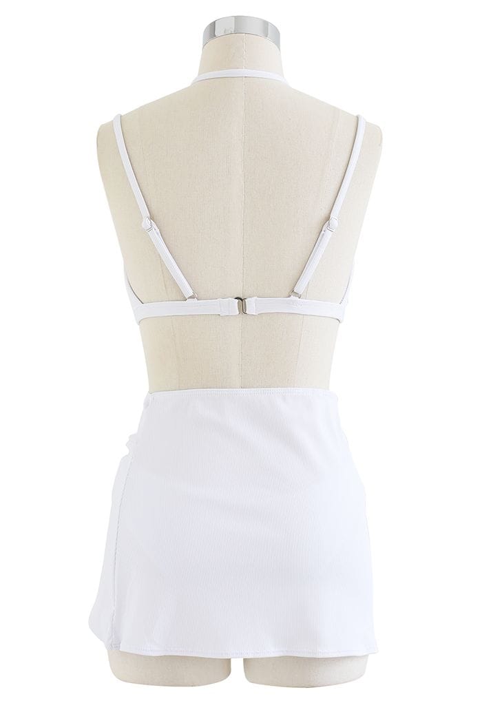 Solid White Bikini Set with Sarong