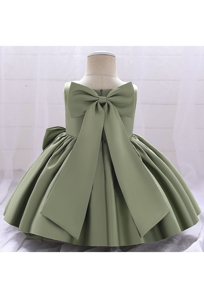 Big Bow Back Sleeveless Princess Dress in Moss Green For Kids
