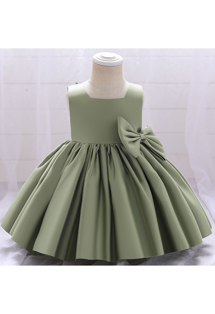 Big Bow Back Sleeveless Princess Dress in Moss Green For Kids