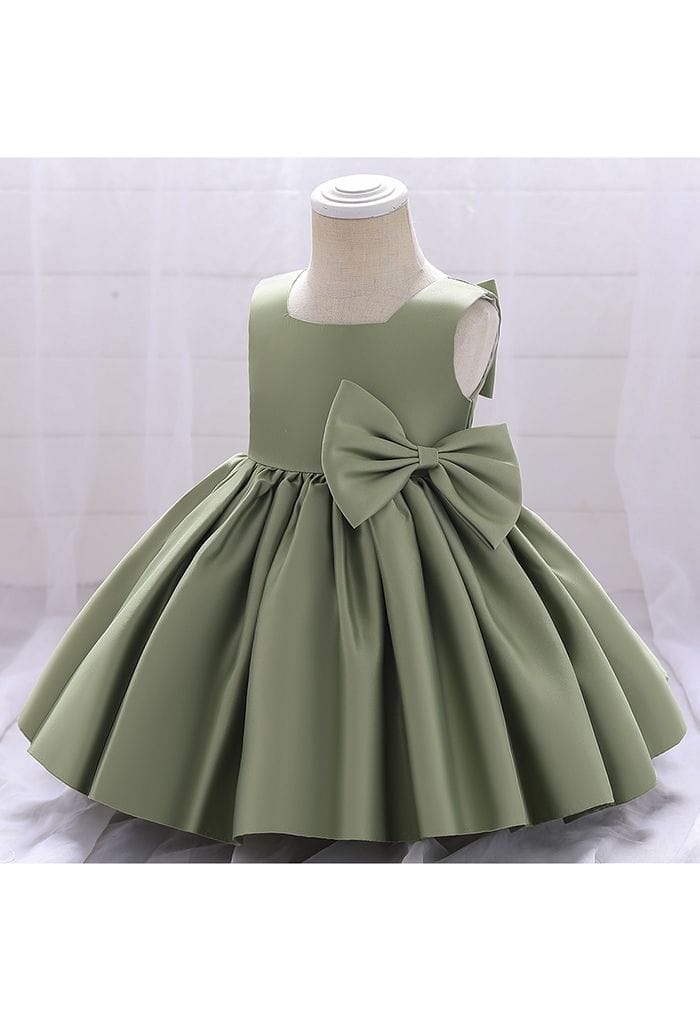 Big Bow Back Sleeveless Princess Dress in Moss Green For Kids