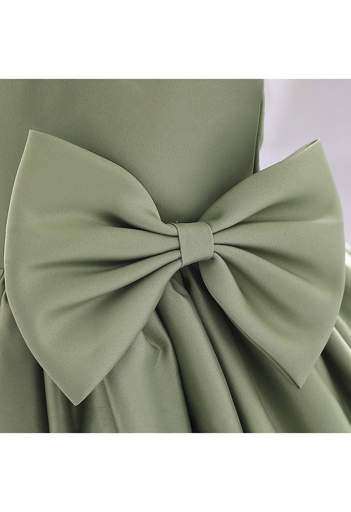 Big Bow Back Sleeveless Princess Dress in Moss Green For Kids