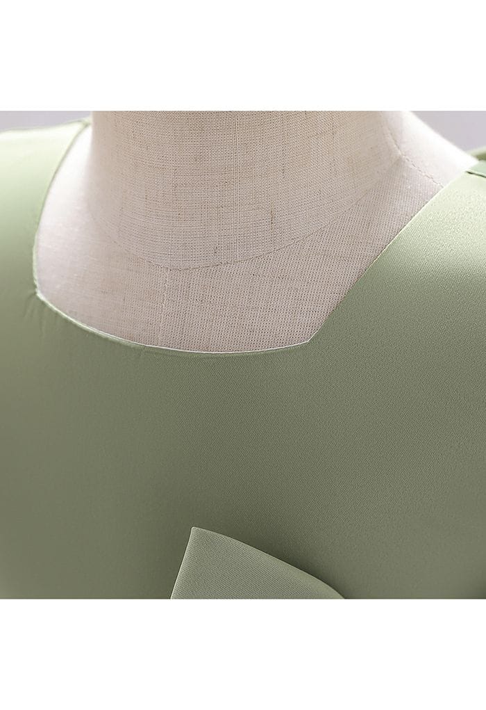 Big Bow Back Sleeveless Princess Dress in Moss Green For Kids