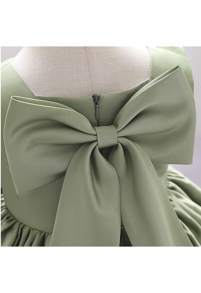 Big Bow Back Sleeveless Princess Dress in Moss Green For Kids