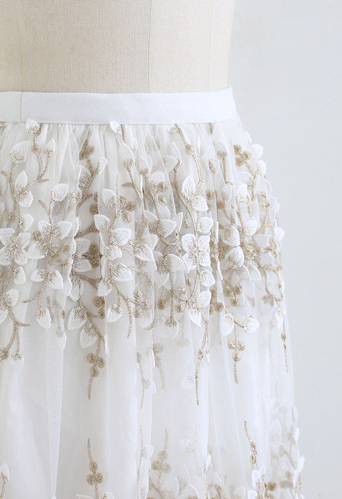 3D Vine Embroidered Mesh Tulle Skirt