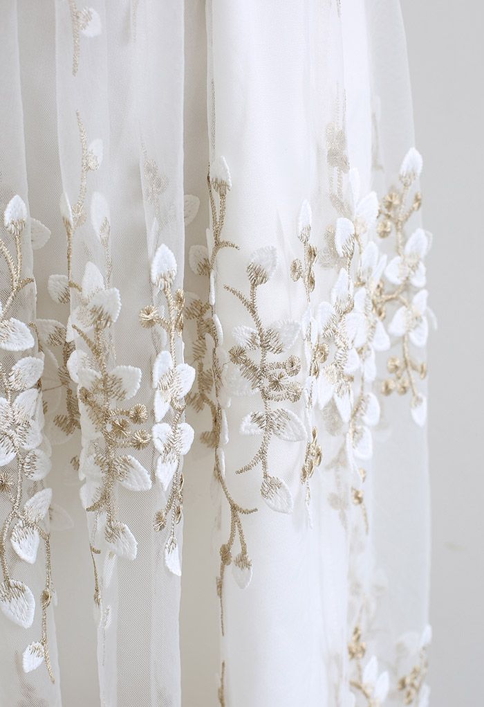 3D Vine Embroidered Mesh Tulle Skirt