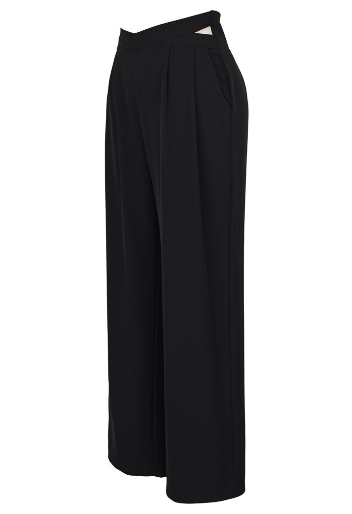 Cutout Waist Wide Leg Pants in Black