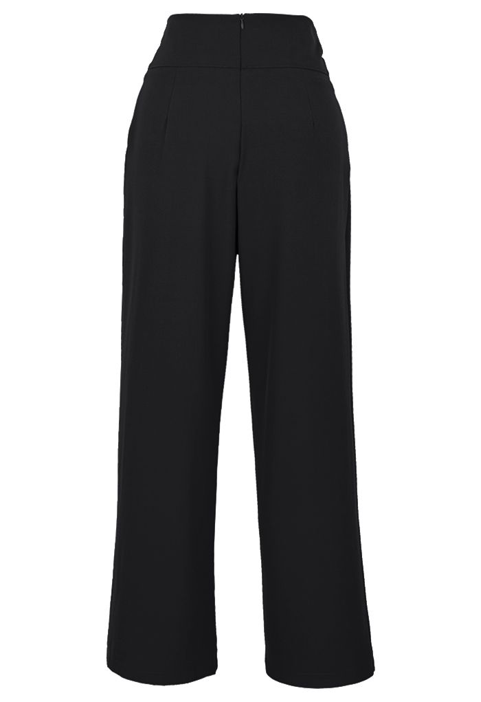 Cutout Waist Wide Leg Pants in Black