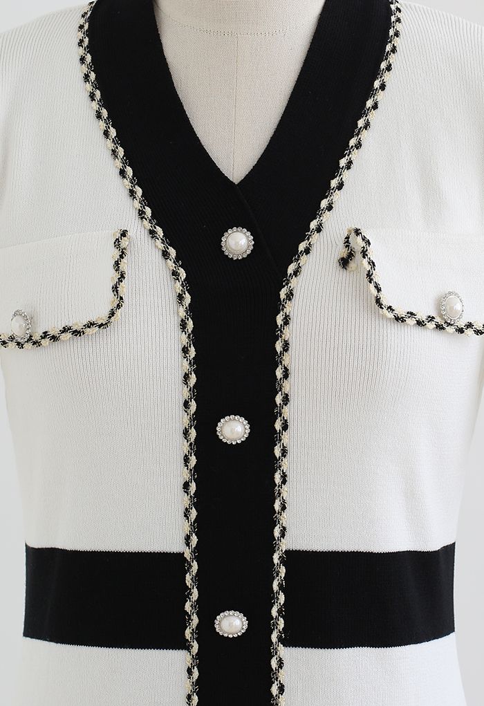 Retro Grace Contrast Color Knit Dress in White