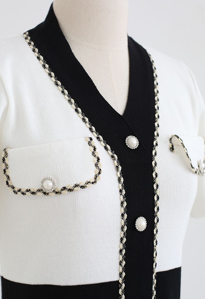 Retro Grace Contrast Color Knit Dress in White