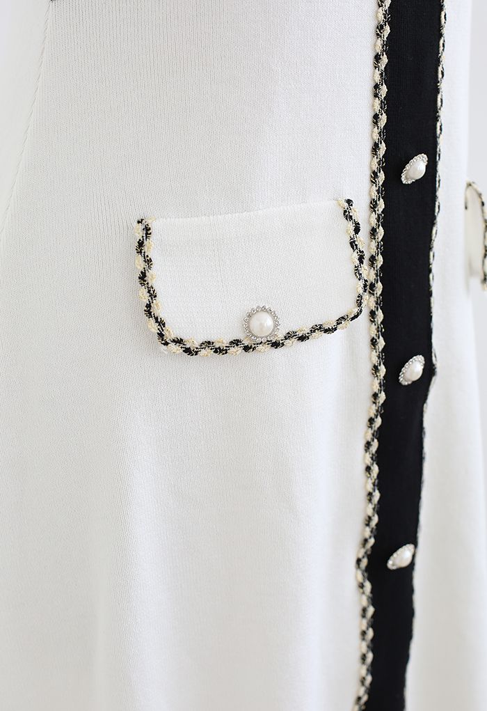 Retro Grace Contrast Color Knit Dress in White
