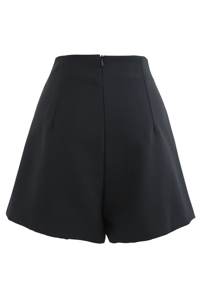 Flap Front Golden Button Trim Skorts in Black