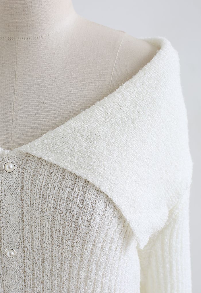 Giant Flap Collar Knit Crop Top in White