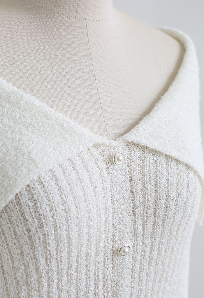 Giant Flap Collar Knit Crop Top in White