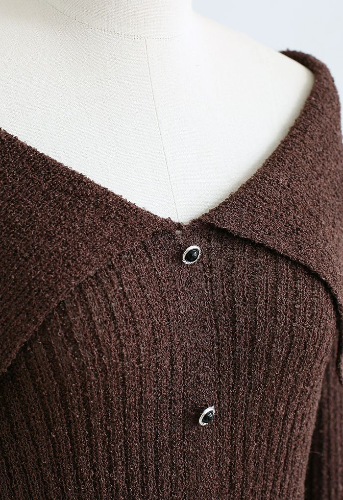 Giant Flap Collar Knit Crop Top in Brown