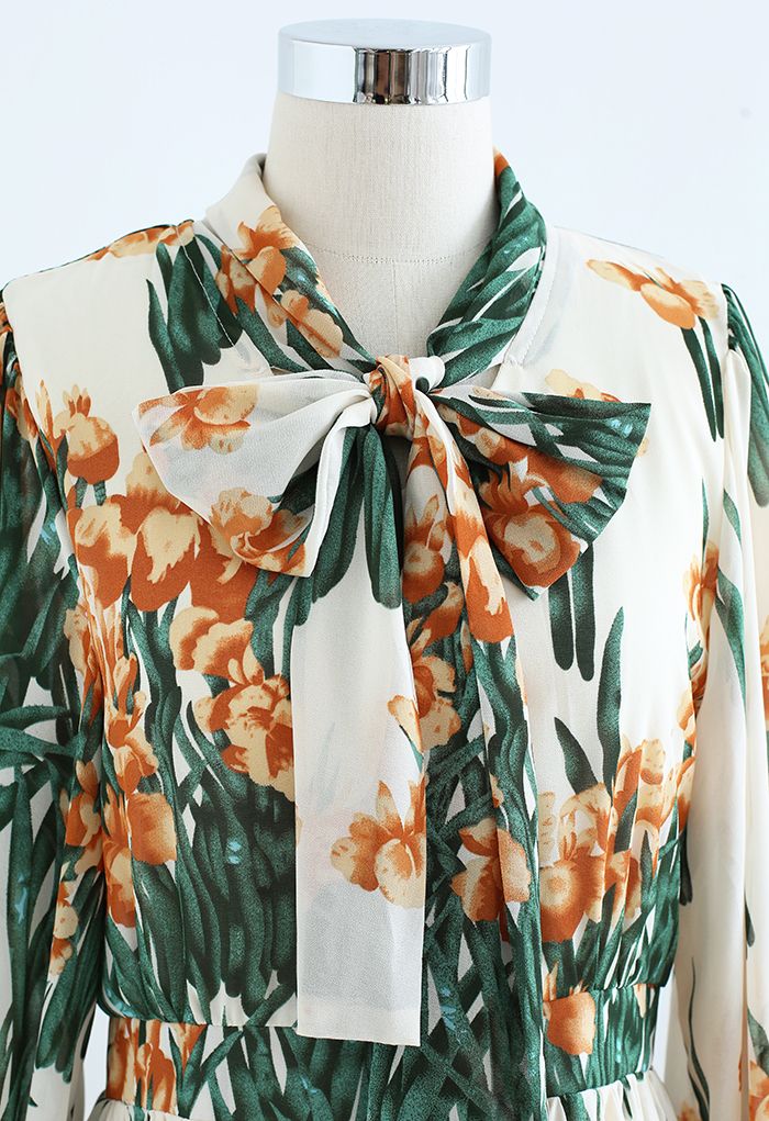 Lush Blossom Bowknot Chiffon Dress in Cream