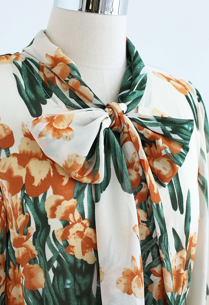 Lush Blossom Bowknot Chiffon Dress in Cream