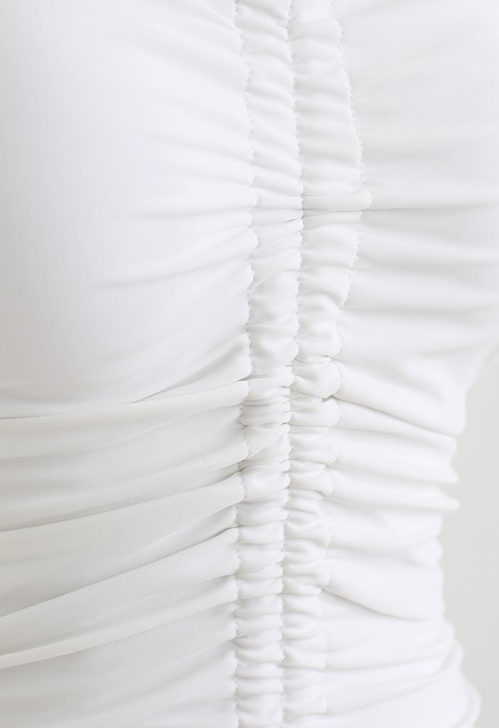 Halter Neck Ruched Front Swimsuit in White
