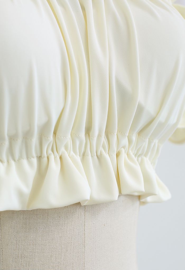Ruffle Trim Cold-Shoulder Bikini Set in Cream