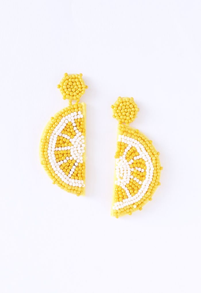 Half Lemon Beaded Earrings