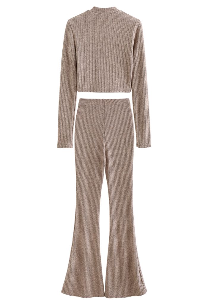 Trendy Soft Crop Top and Flare Pants Set in Linen