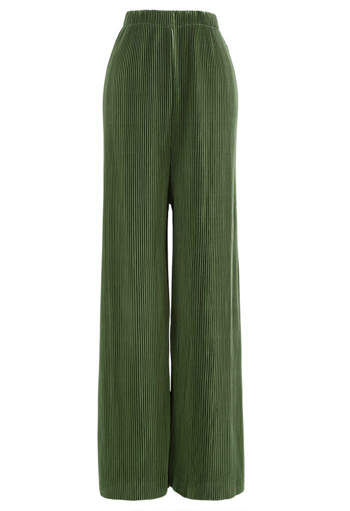 Full Pleated Plisse Shirt and Pants Set in Army Green