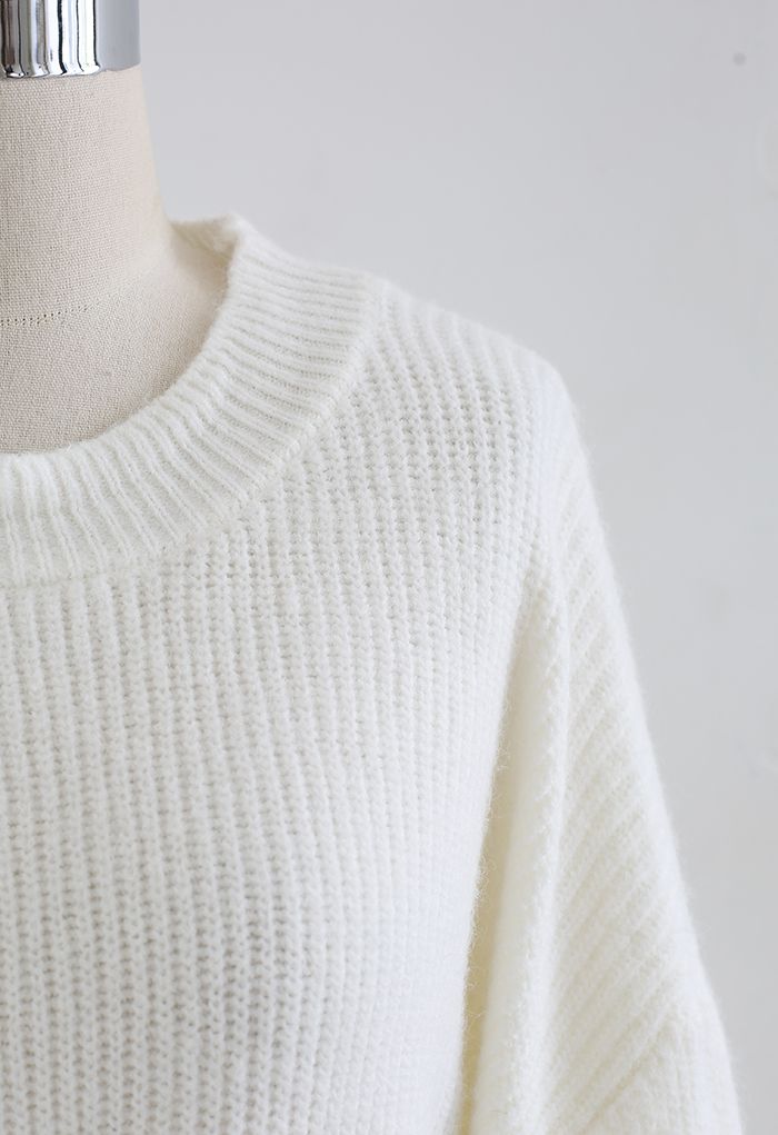 Belted Ribbed Longline Sweater in White