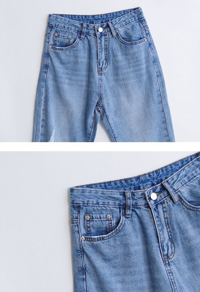Ripped Detail High-Waisted Jeans