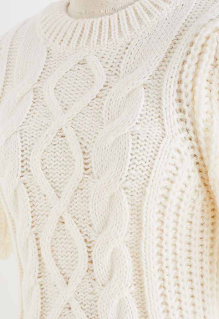 Bubble Sleeve Braided Ribbed Sweater