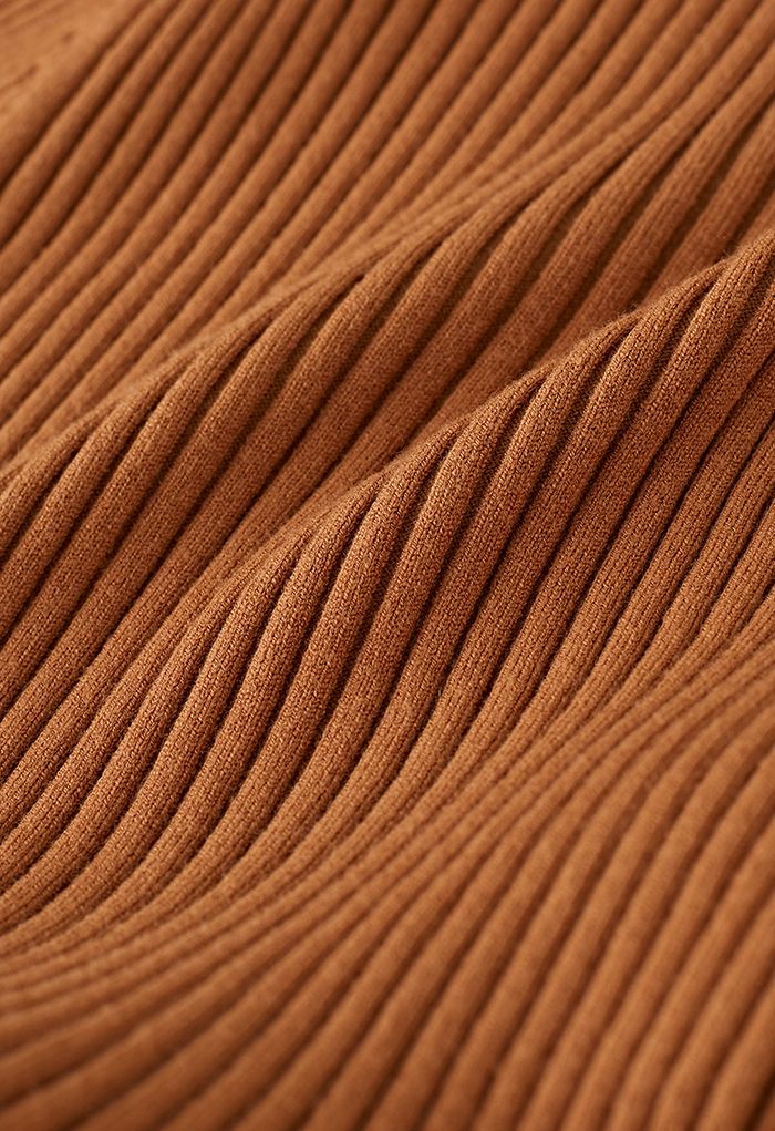 Front Pleats Splicing Belted Hi-Lo Knit Dress in Caramel