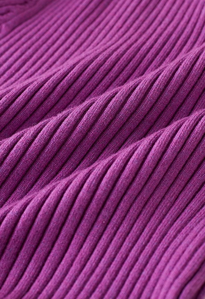 Front Pleats Splicing Belted Hi-Lo Knit Dress in Violet