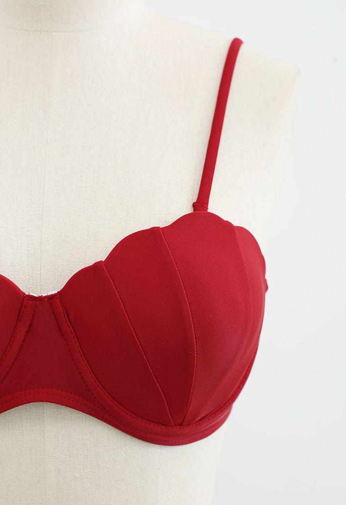 Seashell Shaped Drawstring Bikini Set in Red
