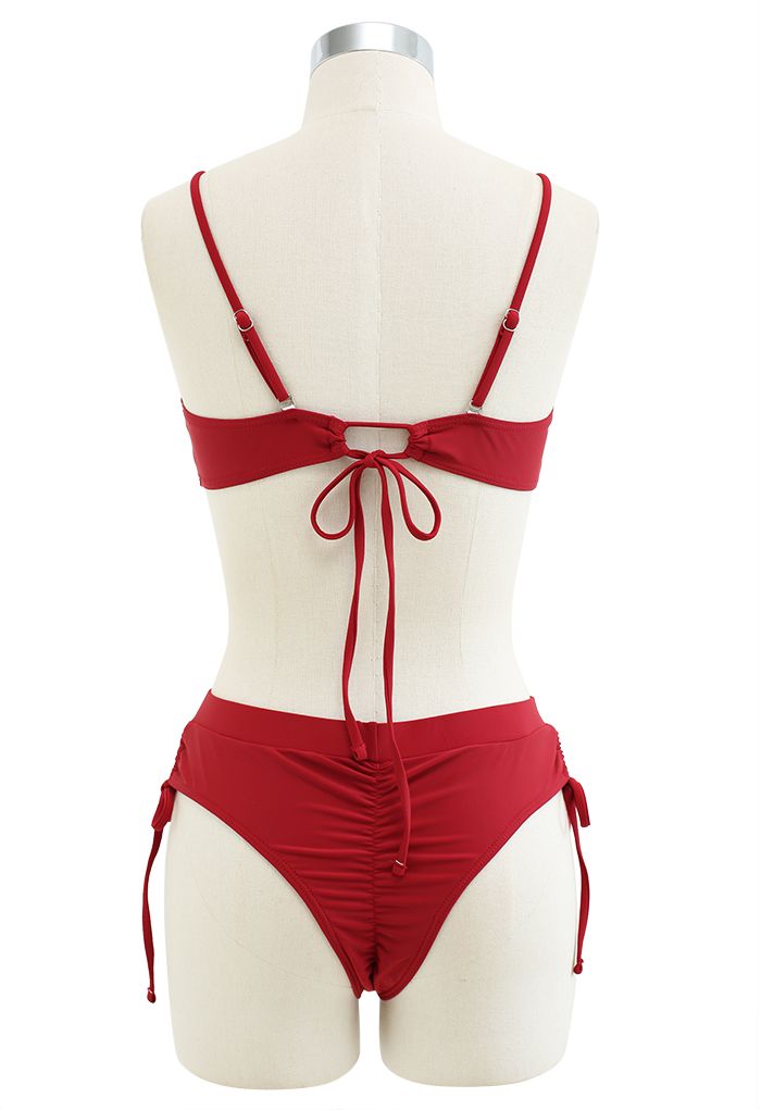 Seashell Shaped Drawstring Bikini Set in Red