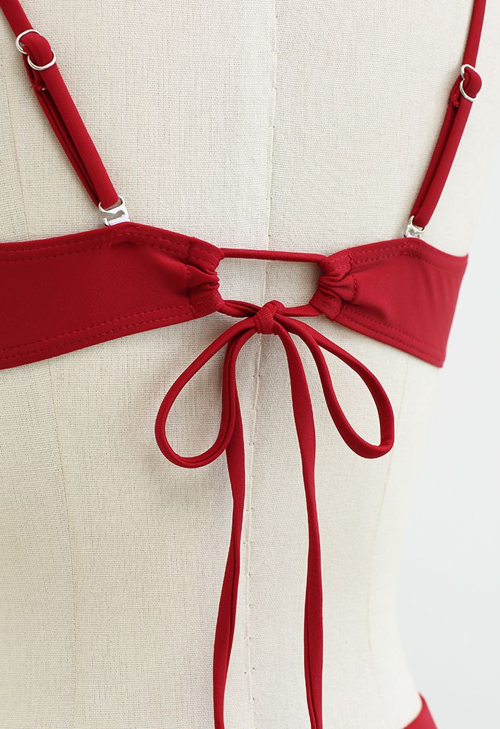 Seashell Shaped Drawstring Bikini Set in Red
