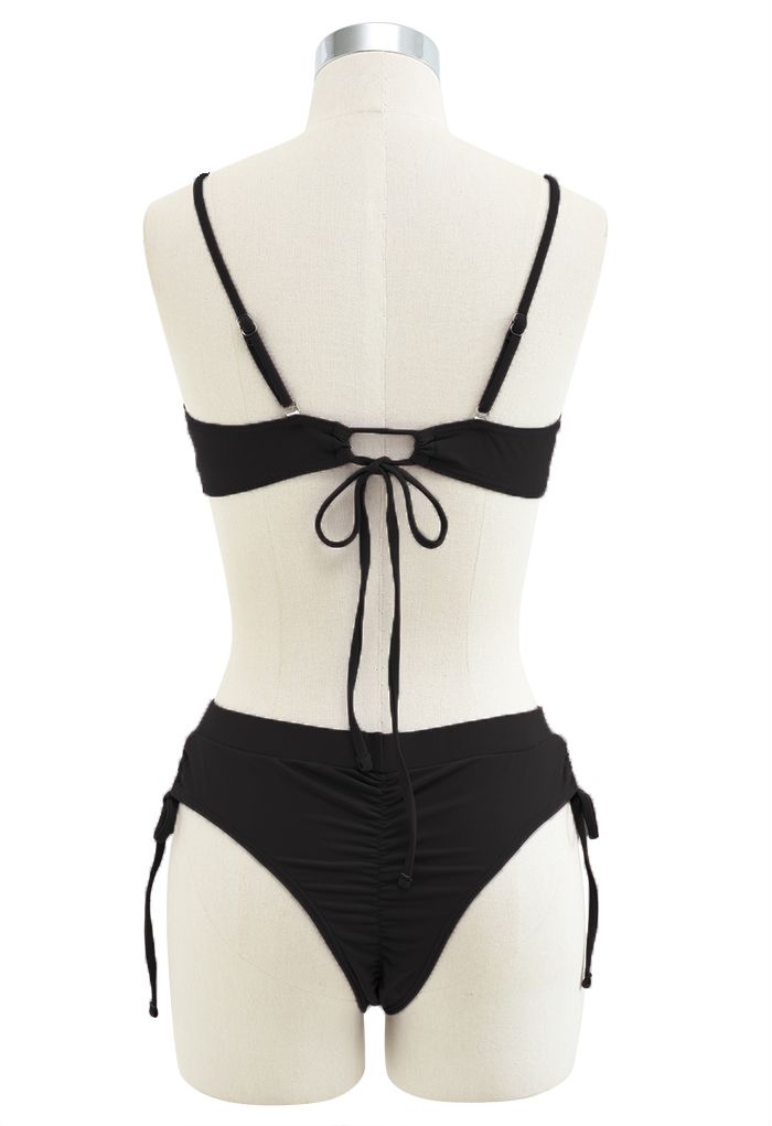 Seashell Shaped Drawstring Bikini Set in Black