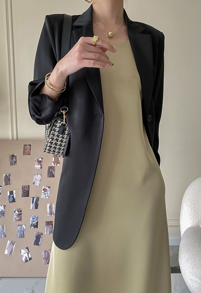 Glossy Satin Cami Dress in Light Tan
