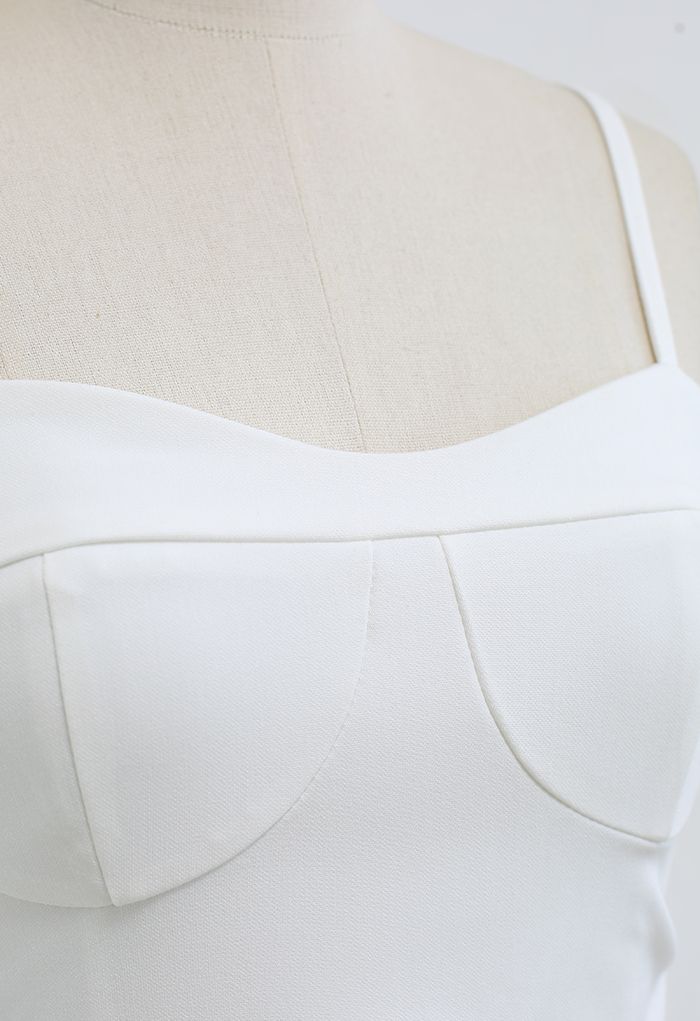 Ruched Drawstring Slit Hem Cami Dress in White
