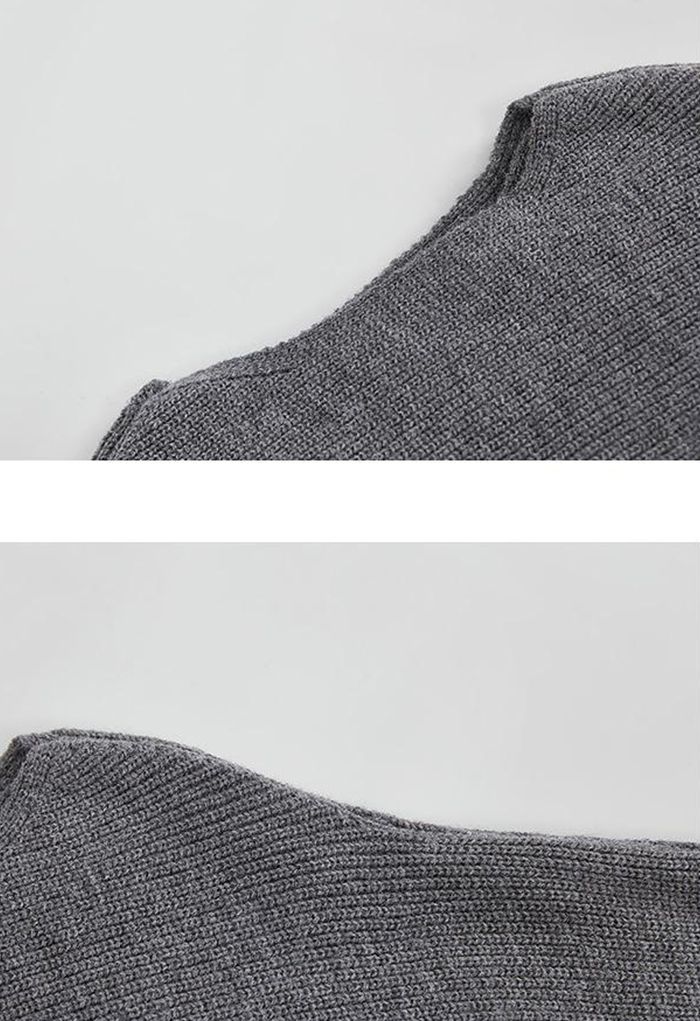 Boat Neck Crisscross Hi-Lo Sweater in Smoke