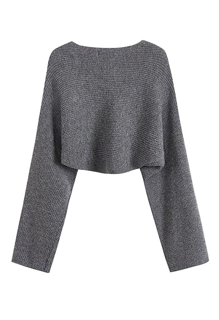 Boat Neck Crisscross Hi-Lo Sweater in Smoke