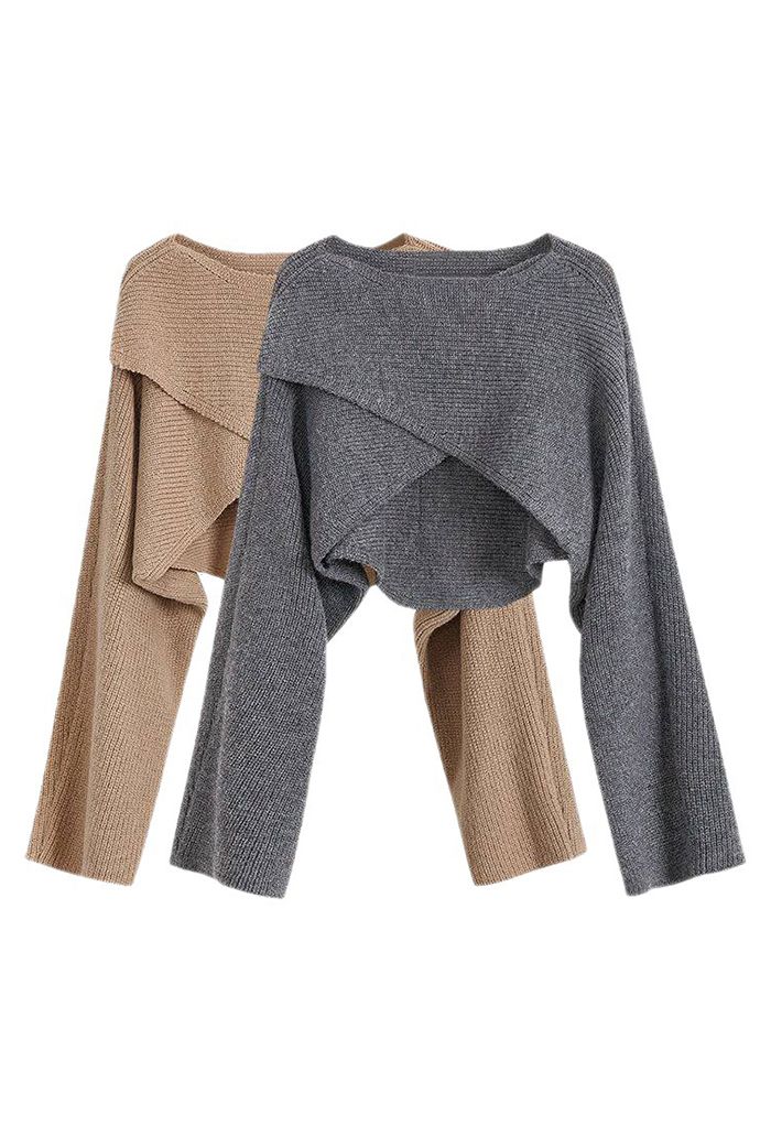 Boat Neck Crisscross Hi-Lo Sweater in Smoke