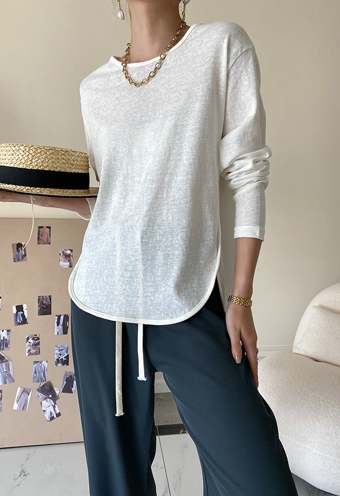 Long Sleeve Soft Touch Cotton T-Shirt in White
