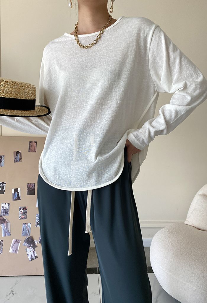Long Sleeve Soft Touch Cotton T-Shirt in White