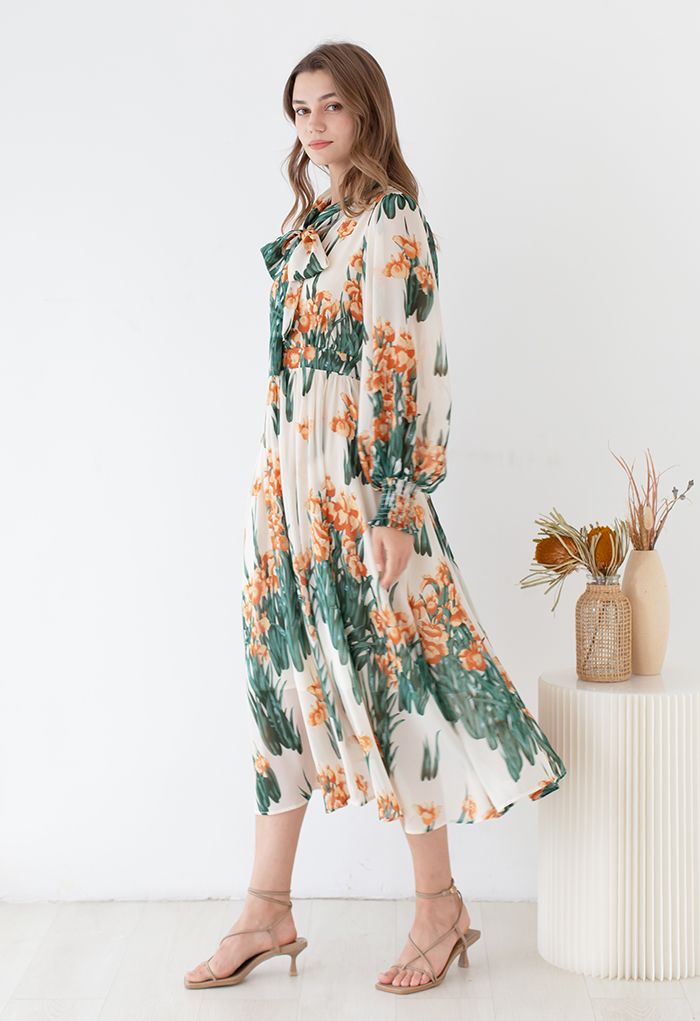 Lush Blossom Bowknot Chiffon Dress in Cream