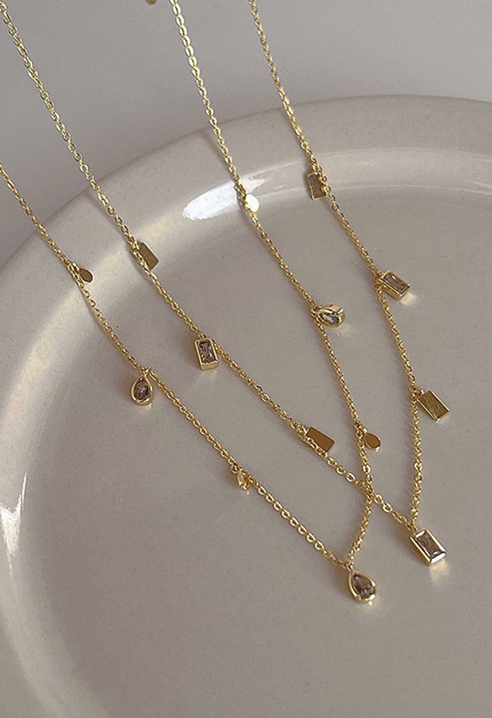 Square Shape Zircon Tassel Necklace