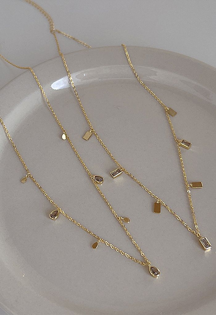 Square Shape Zircon Tassel Necklace