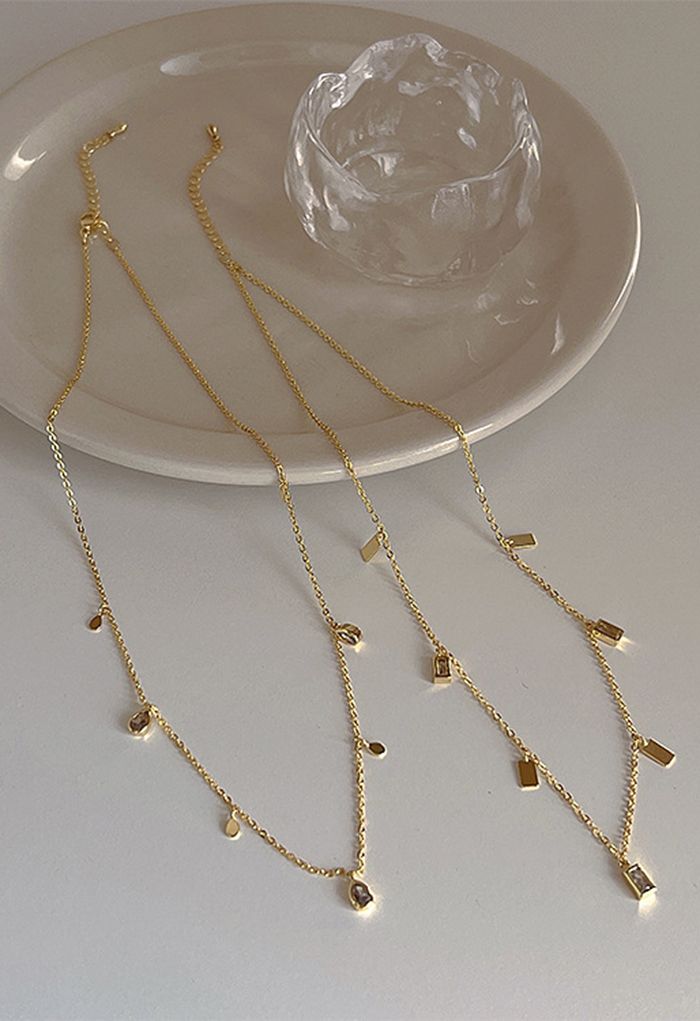 Square Shape Zircon Tassel Necklace