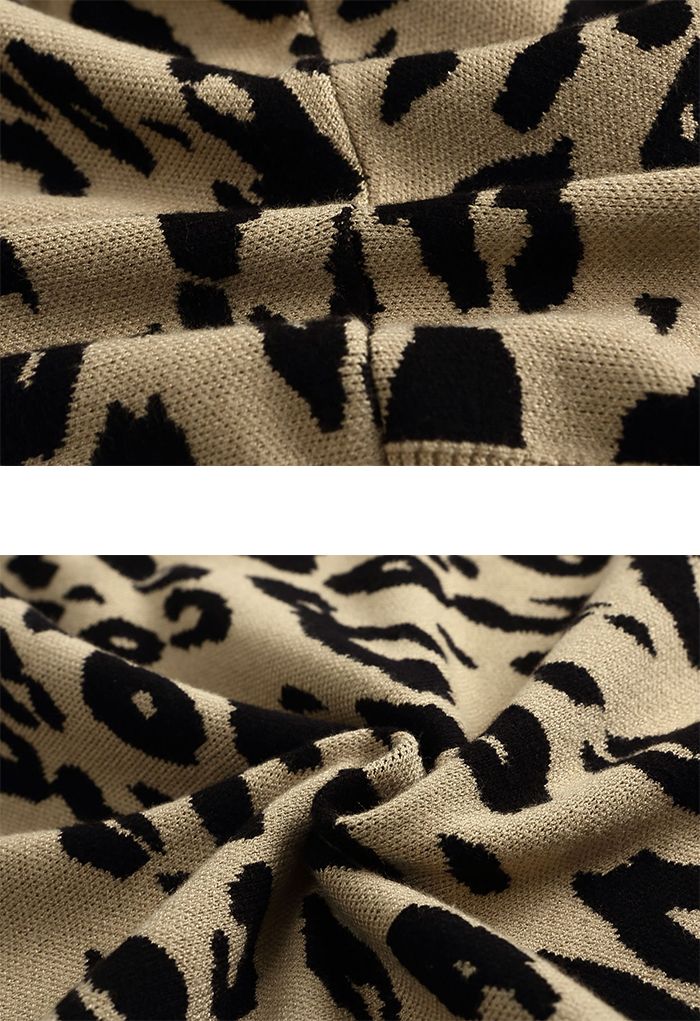 Leopard Jacquard Batwing Sleeve Sweater in Camel
