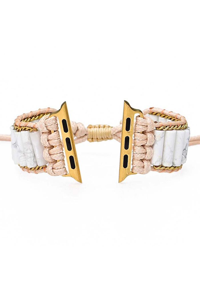 Solid White Magnesite Stone Weave Watch Strap