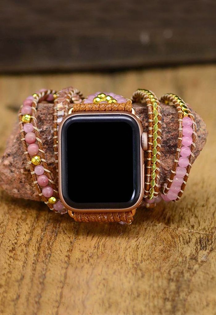 Pink Crystal Five-Layer Twined Watch Strap