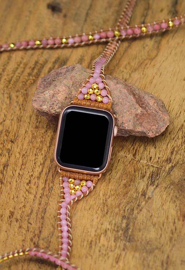 Pink Crystal Five-Layer Twined Watch Strap